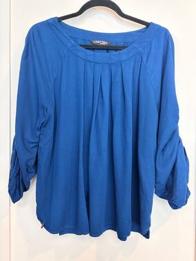 LISETTE Royal Blue Pleated Scoop Neck Blouse